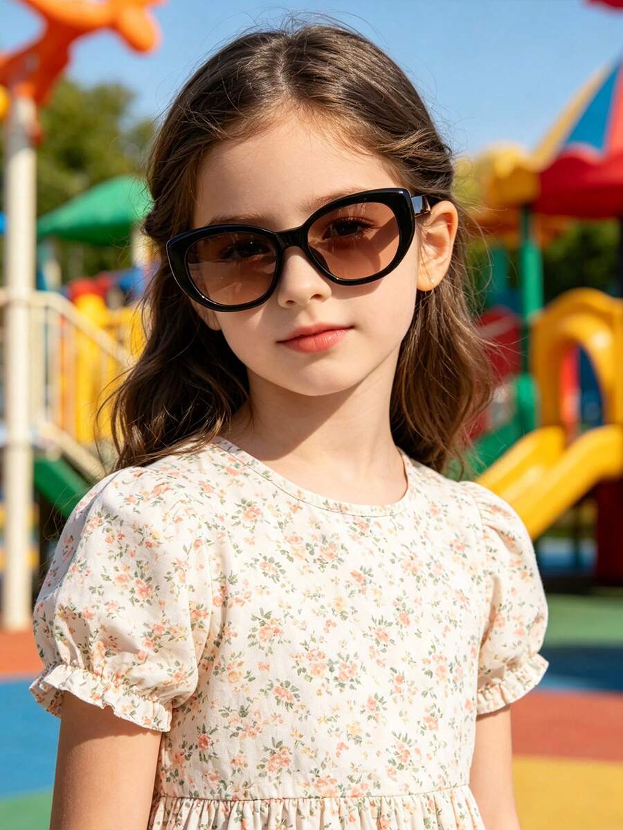 1pc Kids 3-8 Years Old Pure Black Cat Eye Glossy Plastic Frame Lightweight Fashion Glasses, Casual Outdoor All Season Party Accessory, Includes Glasses Case - Multicolor - View 1