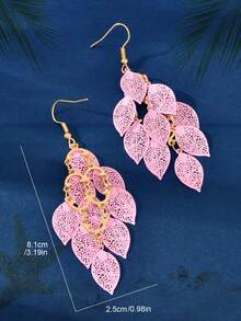 1 Pair Fashionable Hollow Multi-Leaf Pendant Metal Earrings, Suitable For Festivals, Parties And Daily Wear, Women Jewelry - Pink - View 5