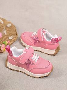 Shurei Girls' Sports Shoes, Decorated With Shiny Stars, Convenient Hook And Loop Design, Fashionable Minimalist Casual, Suitable For Daily Wear And School - Pink - View 5