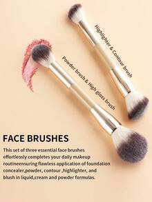 5pcs Multi-Function Makeup Brush Set, Dual-Ended Powder & Blush Brush, Dual-Ended Contour Brush, Wavy Foundation Brush, Angled Powder Brush, Angled Contour Brush, Fluffy Bristles, Non-Absorbent, Suitable For Student Home Makeup And On-The-Go Touch-Ups - Multicolor - View 5
