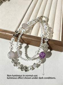 1pc Crystal Short Beaded Phone Chain New Zirconia Snowflake Girl Pendant Chain Multicolor Glow-In-The-Dark Phone Chain - Multicolor - View 3