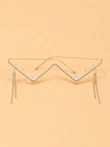 1pc Tassel Eyeglass Frame Without Lenses, Foldable Small Tooth Frame Glasses, Facial Accessory For Women - Small Teeth - View 8