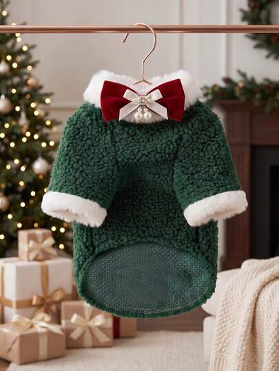 Baju Natal Hewan Peliharaan Bahan Fleece Hangat Musim Gugur/Dingin untuk Kucing dan Anjing, Pakaian untuk Anjing Berkaki Dua, Teddy Bichon, Anjing Kecil/Sedang, Pita, Pohon Natal, Kostum Liburan