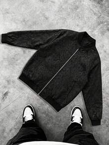 Men's Black Bomber Jacket, Full Zip Casual Outerwear, Suitable For Spring And Autumn, Outdoor Commute Casual Jacket, High-Quality Men's Gift Sports - Black - View 4