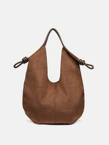 Premium Niche Suede PU Material Women's Tote Bag, Fashionable High-End Versatile Adjustable Shoulder Strap Shoulder Bag/Commuter Bag - Coffee Brown - View 3