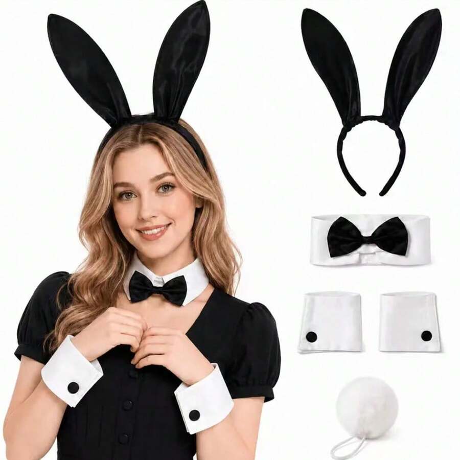 Ladies Halloween Rabbit Dress Up Accessory Set, Cute Style, Suitable For Role Playing, Halloween, Makeup Ball, Stage Performance, Easter, Carnival - Multicolor - View 1