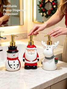 Christmas Santa Claus Painted Liquid Dispenser Bottle, Suitable For Bathroom Hand Soap, Shampoo, Body Wash, Conditioner Refillable Pump Bottle - Multicolor - View 9