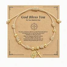 1pc Red Braided Cross Pendant Copper Hand Rope Bracelet, Adjustable Friendship Bracelet For Men And Women, Casual Daily Wear - Multicolor - View 7