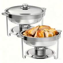 1pc/2pcs/3pcs/4pcs High-End Gold Buffet Chafing Dish With Glass Lid, Stainless Steel Gold Round Buffet Pot, Stainless Steel Gold Rack And Buffet Heater Set, Round High-End Insulated Pot, Suitable For Buffet - View 3