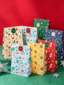 Christmas Gift Bags, Gift Wrapping Bags, Santa Claus Flat Paper Bags, Christmas Eve Gift Wrapping Bags - Multicolor - View 5