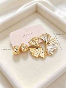 4/16pcs Women's Luxury Fashion Gold Metallic Earring Set, Flower, Left And Right Ear Flower, Plain C-Hoop Series Earrings, Made Of ABS Resin Material With High Color Retention Gold Plating, Resistant To Fading, Low Allergy, Suitable For Daily Commute, Dating, Vacation, Holiday Gift - Gold - View 5
