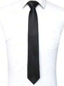 A Polyester Solid Color Yarn-Dyed Men's Tie, Narrow Casual Formal Wear Accessory, Lightweight - Black - View 4