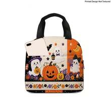 Portable Handbag; Thickened Fruit Bag - Cute Design Halloween Pumpkin Witch Print, Essential For Girls' Outings, Suitable For Back To School, Office, Outdoor Picnic And More Occasions - Orange - View 8
