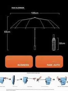 60-Rib Ultra-Strong Windproof Fully Automatic Umbrella, Unisex Large Size Rainproof Sun-Protection Anti-UV Folding Umbrella (Green), Boys Valentine's Day Heart Summer Cool Beach Travel Spring/Summer Selected Bridesmaid Gift Bedroom Decor Garden Kitchen Decor Summer Beach Travel Essential Room Decor Squeeze Toy Graduation Season Outdoor Garden Travel Essential Portable Essential Beach Essential Graduation Season Graduation Ceremony Graduation Gift - Beige - View 3