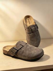 Men's Casual Slip-On House Slippers With Adjustable Buckle Closed-Toe Design, All Season - Mocha Brown - View 6