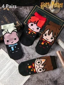 1/4 Pair Warner Bros Cartoon Street Style Colorful Fun Boat Socks Combo Pack, Halloween Christmas Socks - Multicolor - View 3