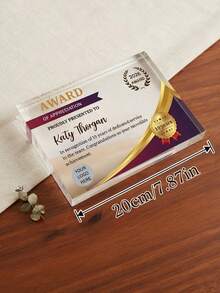1pc Customized Logo Text Horizontal Acrylic Plaque, Personalized Employee Service Recognition Thank You Trophy, Volunteer Appreciation Award, Corporate Business Award, Retirement Recognition Gift, Service Years Award - Multicolor - View 3