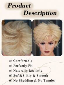 NAMM Blonde Pixie Cut Curly Wig With Bangs Natural Looking Synthetic Heat Resistant Fiber Short Pixie Cut Wig For Women Cosplay Daily And Daily Use 9 Inch ( Honey Brown Highlight, Burgundy, Black ) - Multicolor - View 6