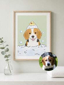 1pc Unframed Custom Pet Portrait Wall Art, Personalized Dog Photo Cartoon Poster, Cute Bubble Bath Style Canvas Print, Custom Pet Picture Artwork, Perfect For Pet Lovers, Living Room Bedroom Home Decor, Birthday Gift - Multicolor - View 9