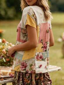 Sweater Kasual Retro Motif Bunga Ukuran Besar untuk Wanita - MultiWarna - View 7