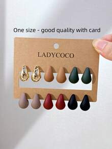 LADYCOCO 6對時尚優雅獨特多色水滴耳環套組，適合女性日常穿著、約會、派對與日常搭配 - 彩色 - 查看 5
