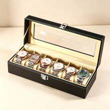 12/10/6/5 Slots Watch Storage Box With Glass Lid, Watch Display Storage Box, Dust-Proof Velvet Lining, Men's And Women's Watch Collection Box, Black Luxury Watch Storage Box With Drawer, Leather Watch Box, Watch Storage Box, Watch Display Box, Watch Box, Multi-Slot Watch Jewelry Box, Jewelry Bracelet Box, Birthday Gift For Friends, National Day Gift, Halloween Gift, Christmas Gift - Black - View 5