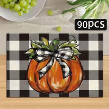 1/4/6pcs Autumn Series Black & White Plaid Bow Pumpkin Pattern Printed Placemats, Heat-Resistant Table Protector For Home Kitchen, Dining Table, Party Decor - Multicolor - View 16