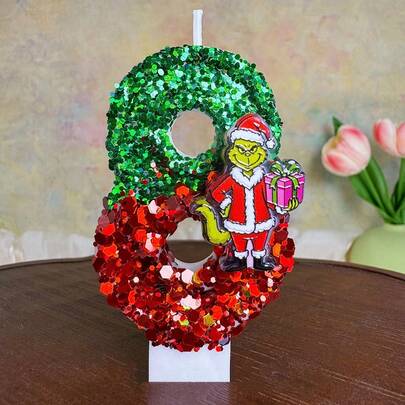The Grinch Christmas Digital Birthday The Handmade Number Decor Party Cartoon 0-9, Holiday Family Gathering Decor, Carnival Festival Supplies, Birthday Decor, Holiday Essentials, Suitable For Various Party And Event Decorations