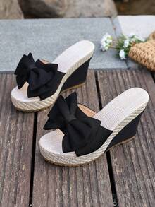 Summer New Slip-On Thick Platform Wedge Heel Slouchy Fashion Lightweight Non-Slip High Heel Sandals For Women (Runs Small) - Black Khaki - View 8