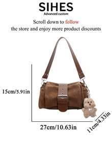 1pc Solid Color PU Leather New Women's Bag, Shoulder Bag, Crossbody Bag, Fashionable Underarm Baguette Bag, Suitable For Commuting, Shopping, Dating - Brown - View 5