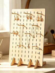 20pcs/Set Vertical Wooden Pegboard Jewelry Display Rack, Bohemian Style, Rich Hooks To Meet Storage And Display Needs, Four-Corner Support Structure For Stability, Home Desktop Decor, Jewelry Storage, Jewelry Tower - Multicolor - View 5