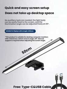 1PC Touch Control LED Monitor Light, Screen Clip Light With Dimmable Brightness, 3 Color Temperature Modes, Eye Caring Reading Lamp For Home Office Desk PC Laptop Workstation, USB Powered, Ideal For Gamers, Programmers, Designers And Students - Angle-type - View 12