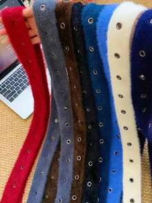 1PC Y2K Goth Fuzzy Skinny Scarf Metal Eyelet Decor Slim Plush Neck Wrap For Women Fall Winter Punk Grunge Streetwear Daily Outfit Accessory - Multicolor - View 4