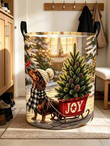 Dirty Laundry Basket/Laundry Storage Bin, Bedroom And Bathroom Storage Box, Happy Dachshund Dog Decorative Pattern, Foldable Round Laundry Basket, Foldable Design, Space-Saving, With Handle, Dog Lover Gift, Indoor And Outdoor Use, Large Capacity - Multicolor - View 3