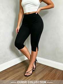 Plus Size Women Black Tight-Fitting Bermuda Shorts For Outdoor Streetwear - Black - View 5
