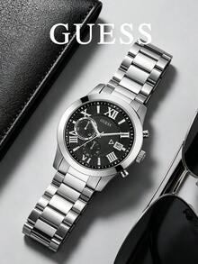 GUESS Timeless 系列 W0668G3 男士腕錶，黑色羅馬數字錶盤附日期顯示，鋼製錶帶，極簡百搭日常商務腕錶 - W0668G3 - 查看 1