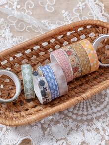 5 Rolls/Set Of Simple Pattern Washi Tape Set, Stylish Clear-Printed Plant Flower Decorations, For Decorating Gift Bags, DIY Scrapbooking, And Journaling,Gift For Friends - Sets - View 5