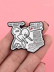 1pc Funny Book Lover Alloy Oil-Drip Dialogue Letter Book Cartoon Character Brooch For Men Backpack Jacket Decoration - Multicolor - View 7