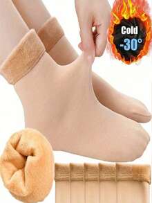1/4 Pairs Plush Lined Snow Socks - Thick & Warm Winter Ground Socks, 4/8 Pairs - Multicolor - View 3