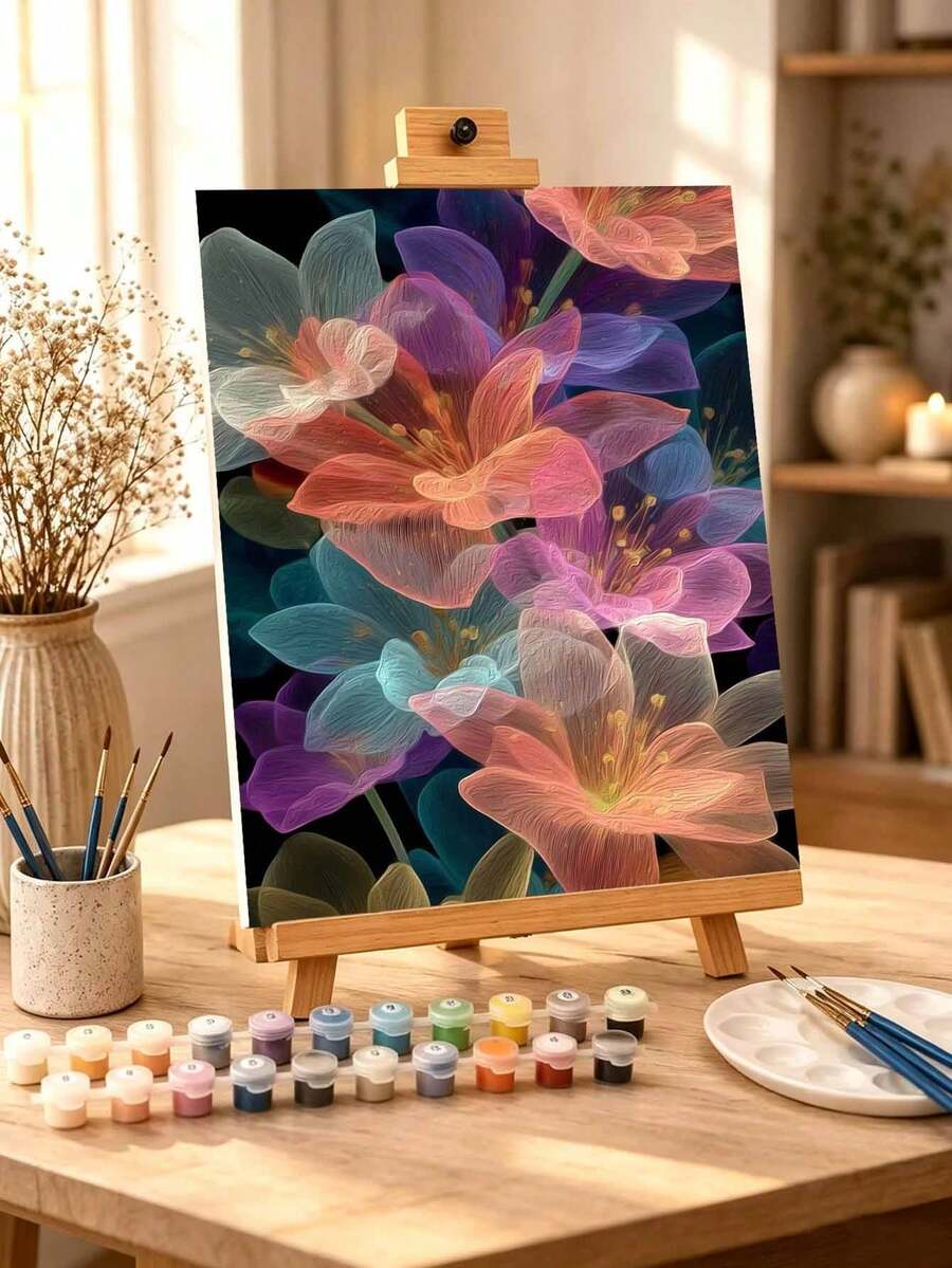 DIY Translucent Neon Floral Art (Frameless Or Framed 8x12 / 16x20 Inches) Paint By Numbers Kit(Acrylic) Arts & Crafts For Adult Beginners, Home Wall Decor, And Holiday Gifts - Sets - View 1