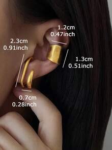 2pcs Fashionable Minimalist Geometric Copper Ear Clips Suitable For Women's Daily And Party Wear - Yellow Gold - View 3