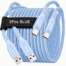 2入 Krtlhe 65W USB 轉 Type-C 軟矽膠超快充傳輸線 通用高功率充電線 3A USB C 線 相容於華為 - 淺藍色 - 查看 11