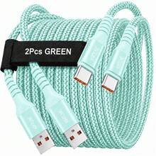 2入 Krtlhe 65W USB 轉 Type-C 軟矽膠超快充線，通用大功率充電 USB-C 傳輸線 3A，相容於華為 - 薄荷綠 - 查看 10
