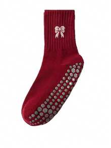 1/2/4 Pairs Autumn/Winter Vintage Red Angora Bow Non-Slip Yoga Socks, Full Sole Silicone Anti-Slip Wear-Resistant Sports Socks - Multicolor - View 5