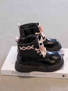 Sepatu Bot Anak Perempuan Model Putri dengan Pita, Sepatu Bot Anti Selip Terbaru - Hitam - View 4