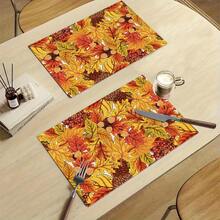 1/4/6pcs Autumn Series Acorn Pine Cone Autumn Leaf Pattern Printed Placemats Suitable For Home Kitchen/Heat-Resistant Table Protector Kitchen Dining Table Party Scene Decoration - Multicolor - View 9