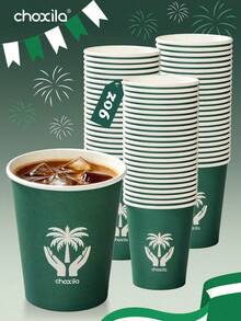 choxila 25/50/100 buah Gelas Kertas Sekali Pakai 9oz, Motif Pohon Palem, Gelas Pesta Hijau, Cocok Untuk Minuman Panas/Dingin, Hari Nasional Saudi, Pesta, Rumah, Kantor, dan Penggunaan Sehari-hari - Hijau - View 8