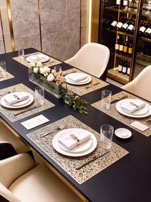 2-12pcs Gold Line Placemats, PVC Material Minimalist Style Foil Stamped Vase Mat, Washable, Easy To Clean, Wipeable, Non-Slip, Heat Resistant, Table Mat, Suitable For Room Decor, Home Table Decor, Home Decoration, Ideal For Holidays, Parties, Birthdays, Weddings And Dinners - Multicolor - View 6