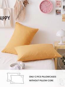 HONEY MOON 2pcs Ultra Soft Solid Color Pillowcases, Soft & Breathable, Envelope Closure, Wrinkle-Resistant, No Filling - Suitable For T/F/Q/K Size Home And Dorm, Light Yellow - Buff Yellow - View 2