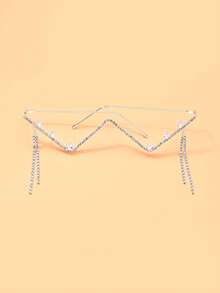 1pc Tassel Eyeglass Frame Without Lenses, Foldable Small Tooth Frame Glasses, Facial Accessory For Women - Small Teeth - View 7